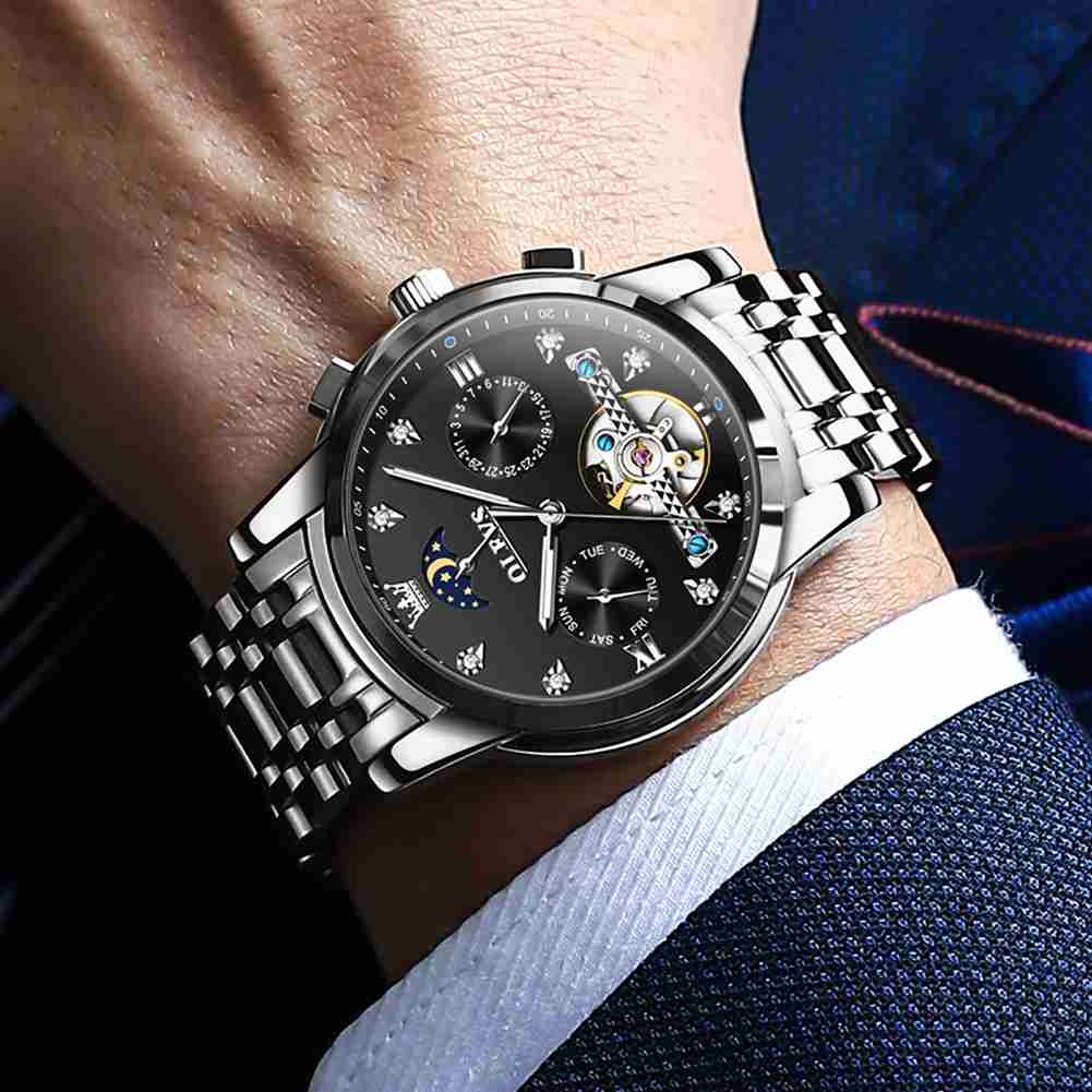 OLEVS 6678 Automatic Watches For Men Gold Luxury Dress Wrist Watch Self Winding Mechanical Skeleton Tourbillon Watch