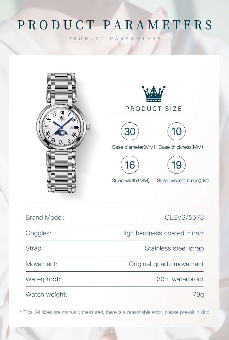 OLEVS 5573 Women's Quartz Watch With Arabic Numerals And Diamond Dial Design, Blue Hands, Date Display, 3ATM Water Resistance