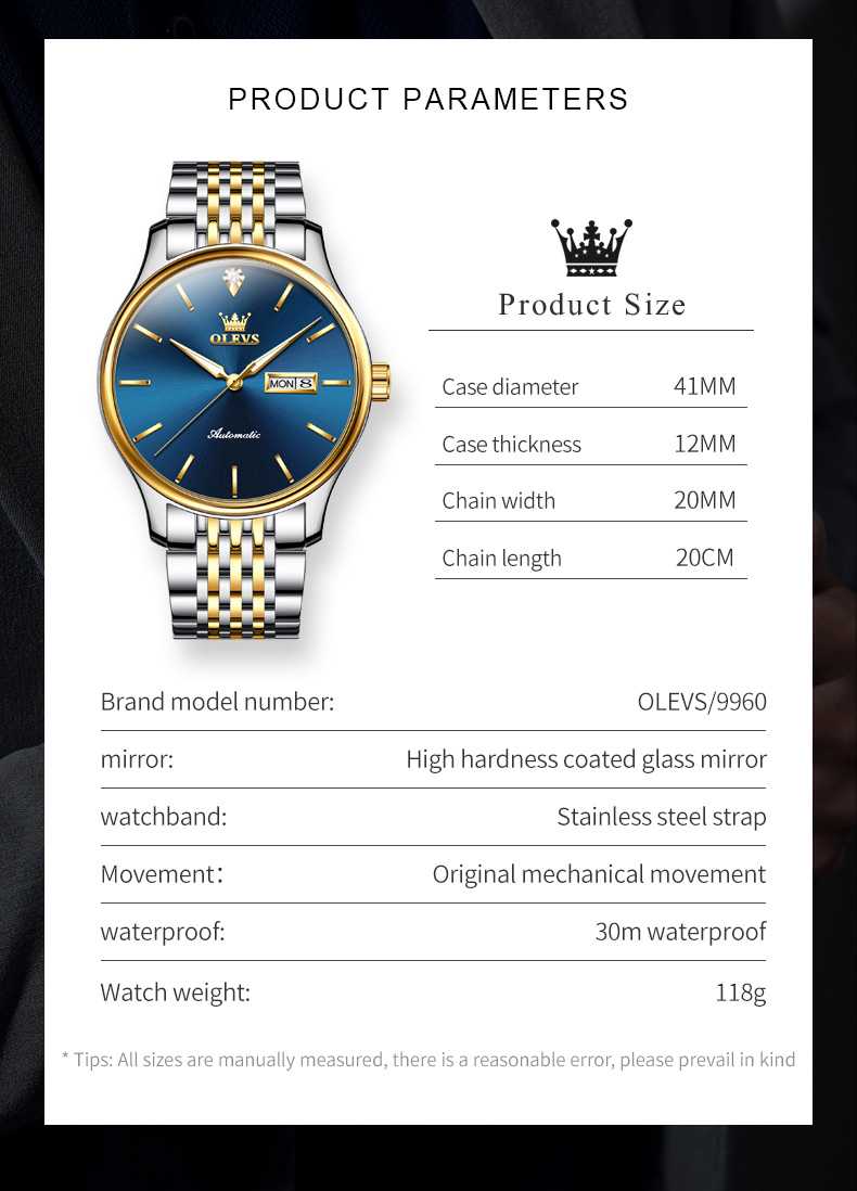 Olevs 9960 Automatic Mechanical Luxury Wrist Watch