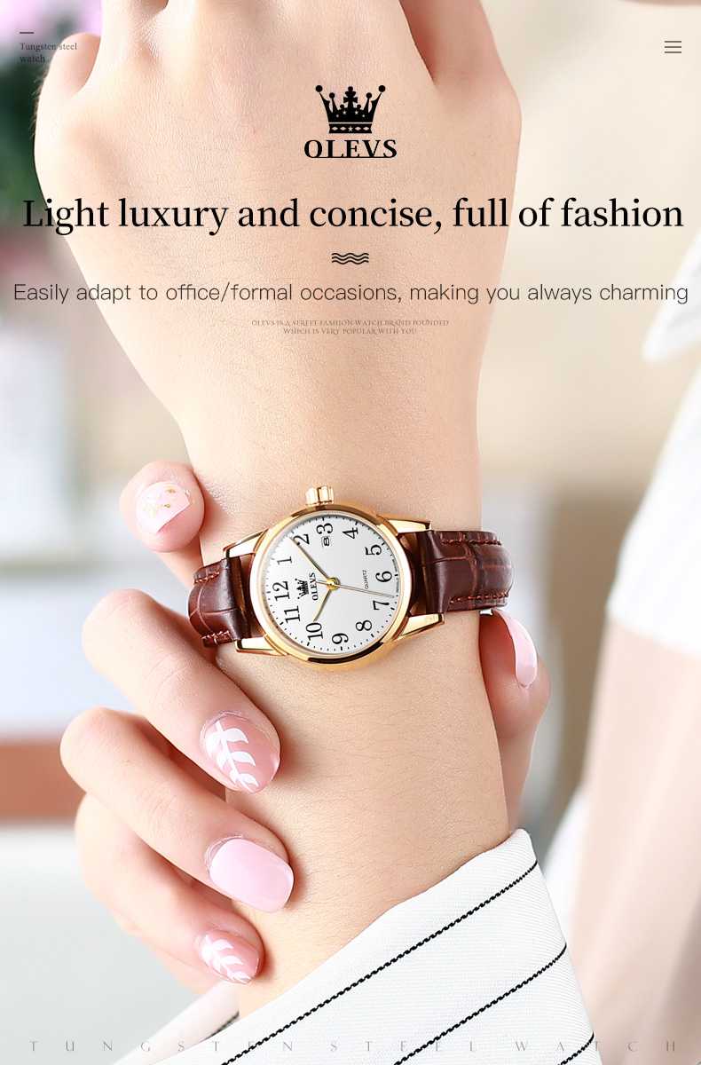 OLEVS 5566 Women Wrist Watches Ultra Thin 6.5mm Minimalist Dress Fashion Quartz Waterproof Date Day Leather Strap Slim Watches For Ladies