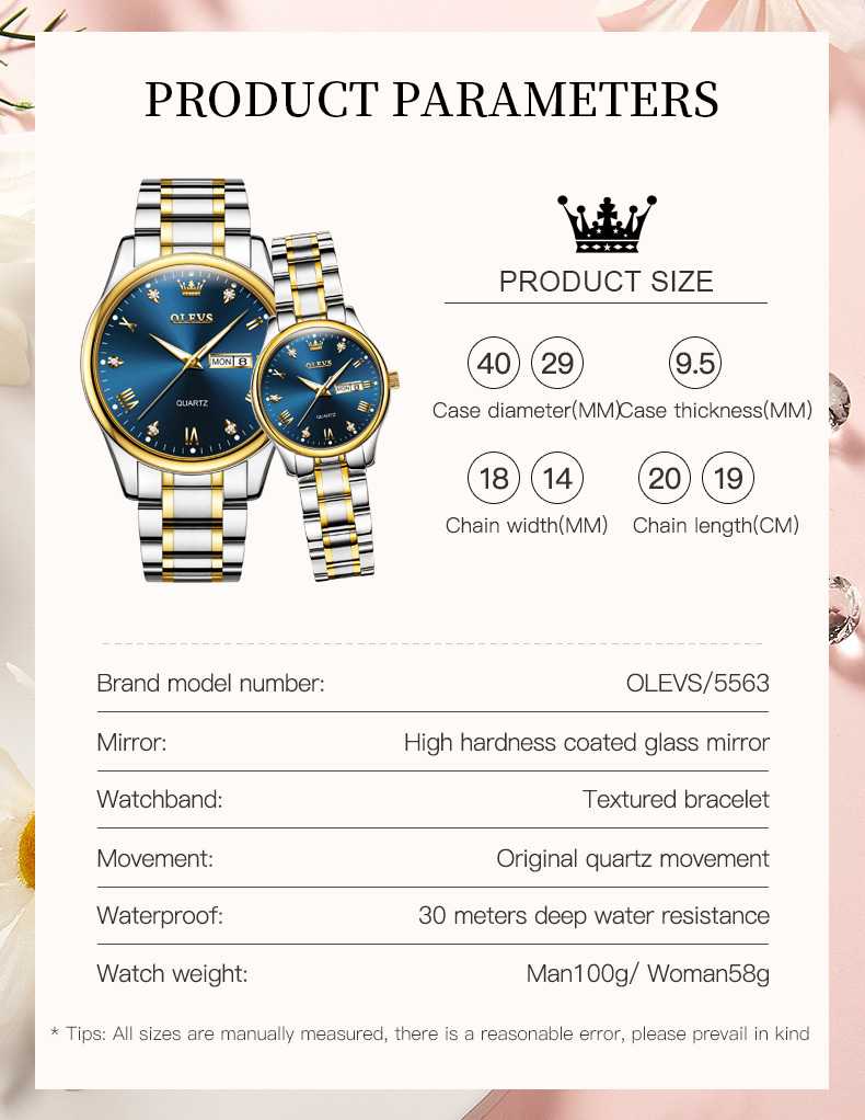 OLEVS 5563 Watch For Couple's Diamond Fashion Elegant Dress  Watch Two Tone Wrist Watches Waterproof Luminous