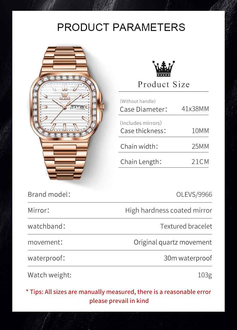 OLEVS 9966 Men's Quartz Stainless Steel Watch With Diamond Face, Business Style, Calendar, Weekday Display, 3ATM Water Resistance, Conch-Shaped Design