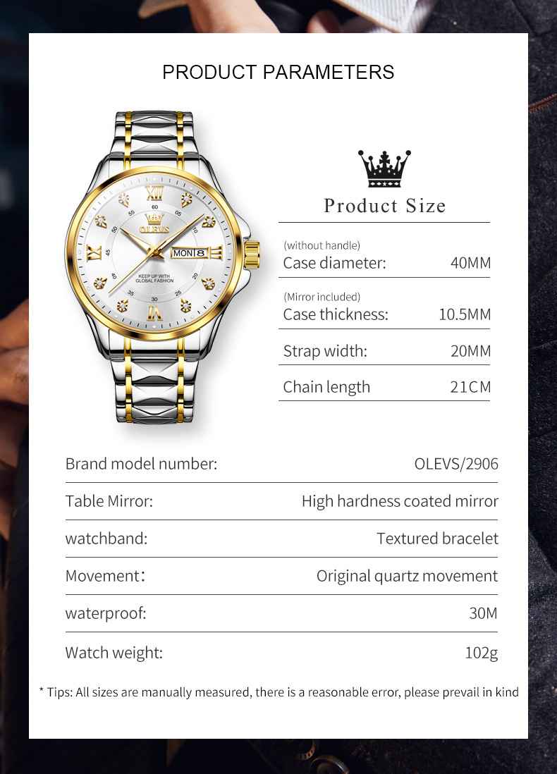 OLEVS 2906 Mens Watches Diamond Chronograph Fashion Casual Dress Wrist Watch Luminous Waterproof