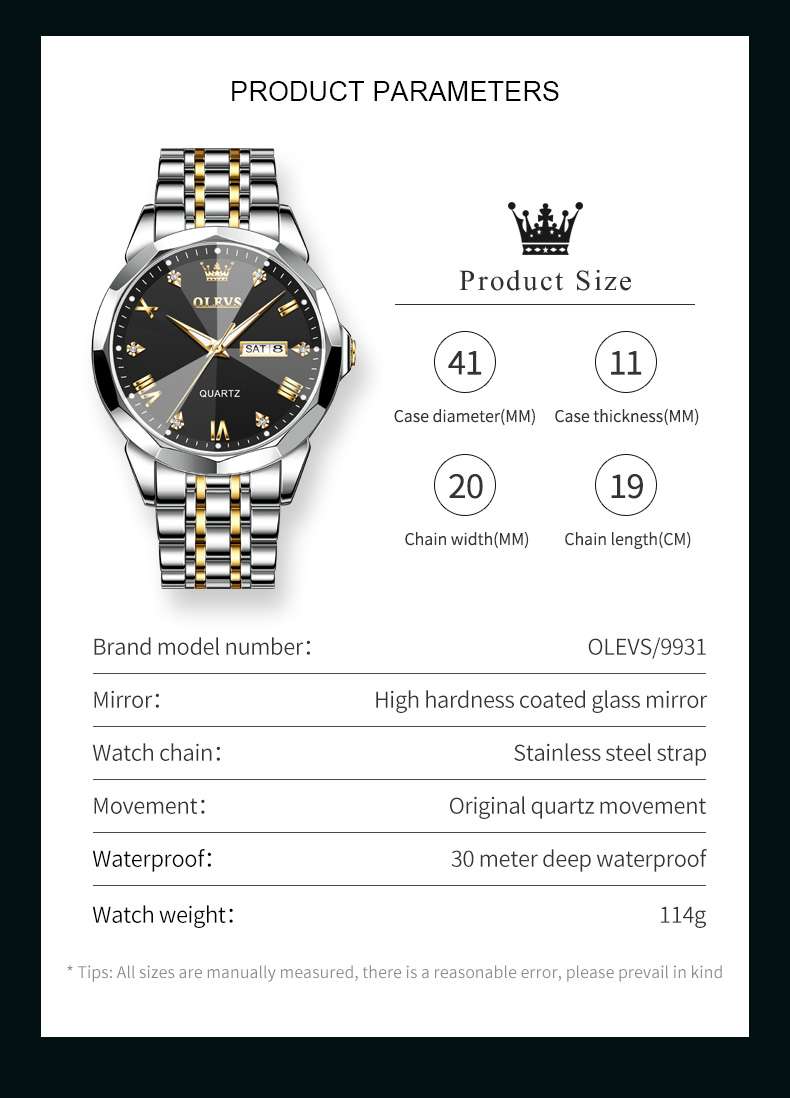 OLEVS 9931 Watches For Men Diamond Dress Luxury Casual Fashion Wrist Watch Waterproof Luminou