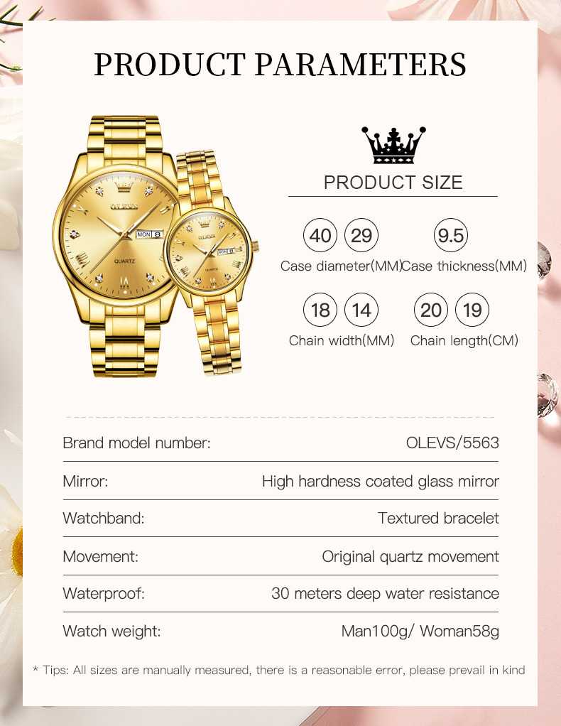 OLEVS 5563 Watch For Couple's Diamond Fashion Elegant Dress  Watch Two Tone Wrist Watches Waterproof Luminous