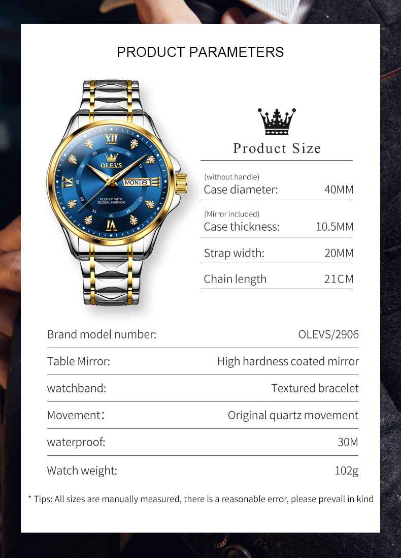 OLEVS 2906 Mens Watches Diamond Chronograph Fashion Casual Dress Wrist Watch Luminous Waterproof