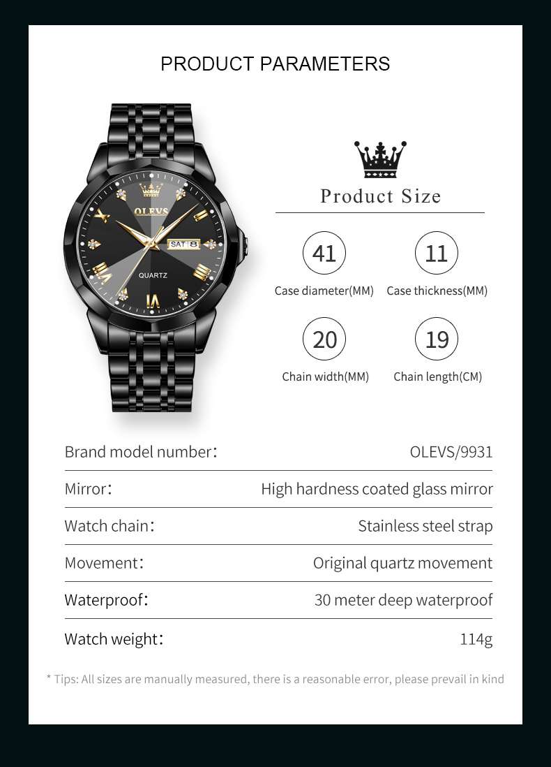 OLEVS 9931 Watches For Men Diamond Dress Luxury Casual Fashion Wrist Watch Waterproof Luminou