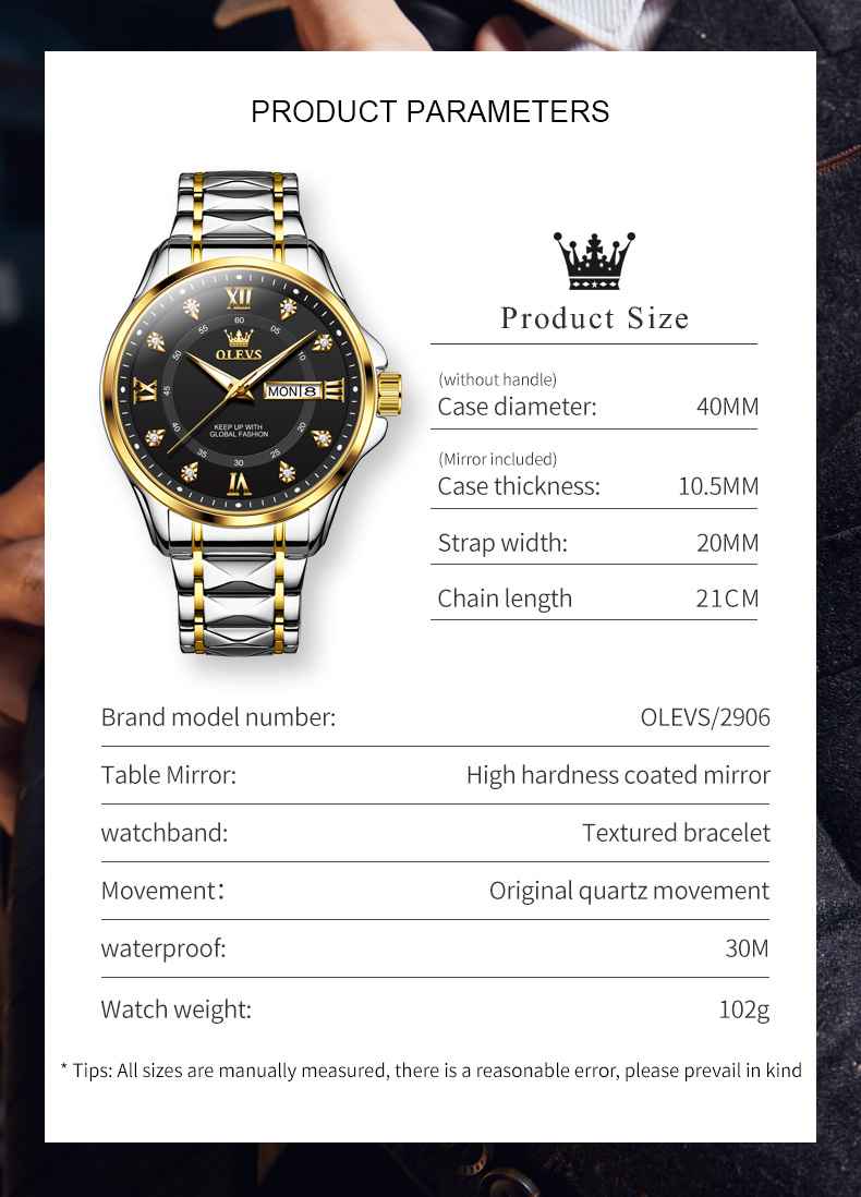 OLEVS 2906 Mens Watches Diamond Chronograph Fashion Casual Dress Wrist Watch Luminous Waterproof