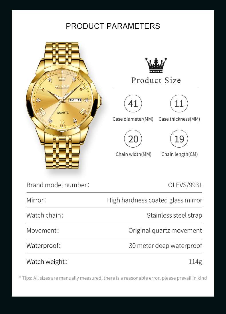 OLEVS 9931 Watches For Men Diamond Dress Luxury Casual Fashion Wrist Watch Waterproof Luminou