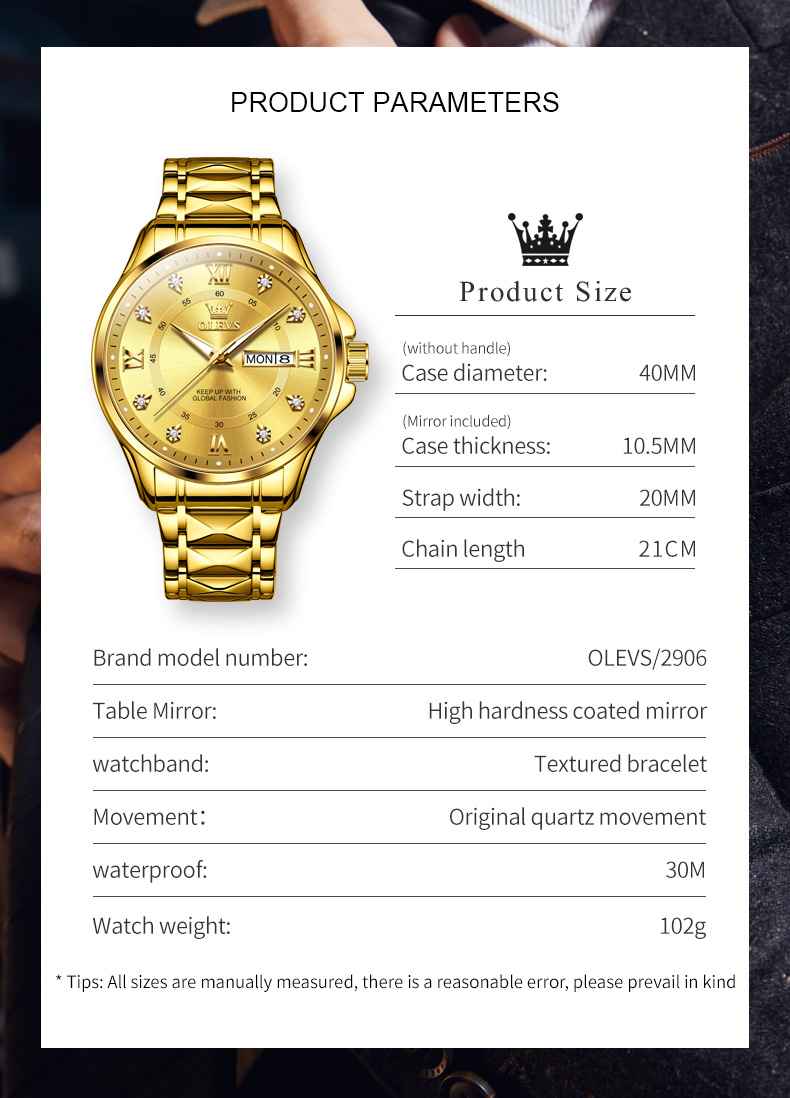 OLEVS 2906 Mens Watches Diamond Chronograph Fashion Casual Dress Wrist Watch Luminous Waterproof