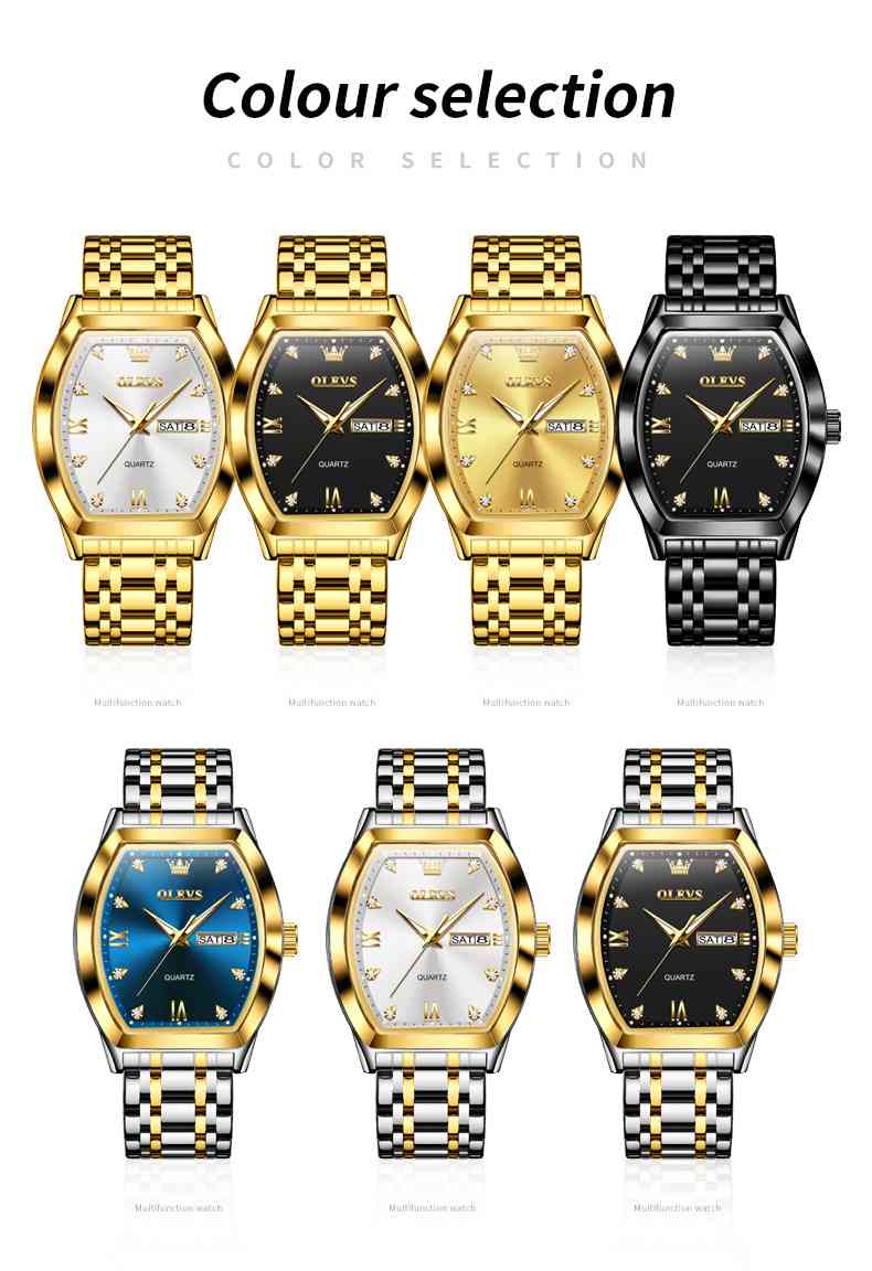 OLEVS 5528 Gold Watch Men Dress Diamond Tonneau Big Face Men Wrist Watch Waterproof Dual Watch Gift