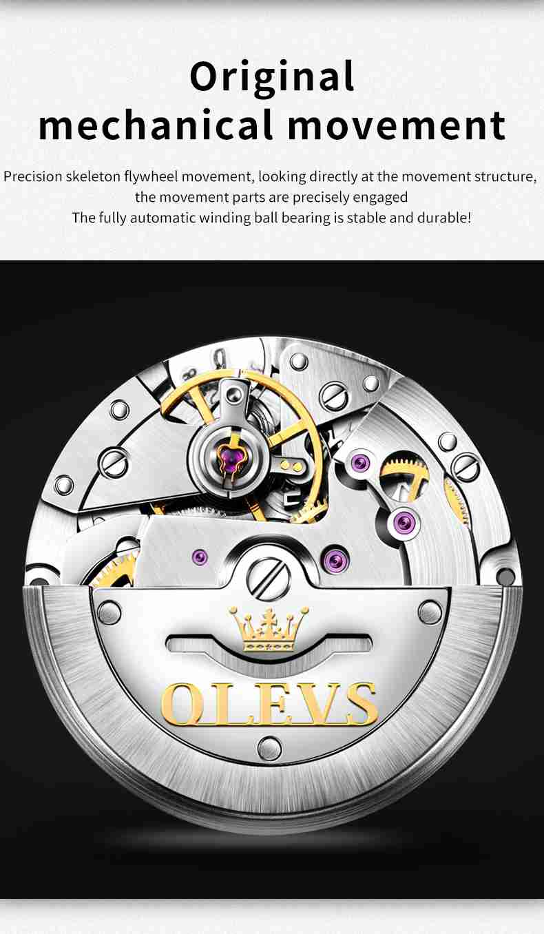 OLEVS 6673 Men's Mechanical Stainless Steel Watch With Diamond Face, Business Style