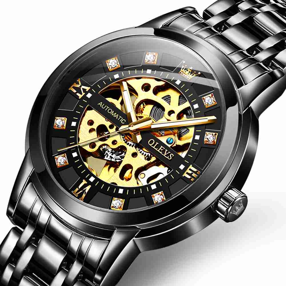 OLEVS 9901 Uhren für Männer Automatikuhr Mechanische Gold Armbanduhren Luxus Diamant Edelstahl Wasserdicht Leuchtend