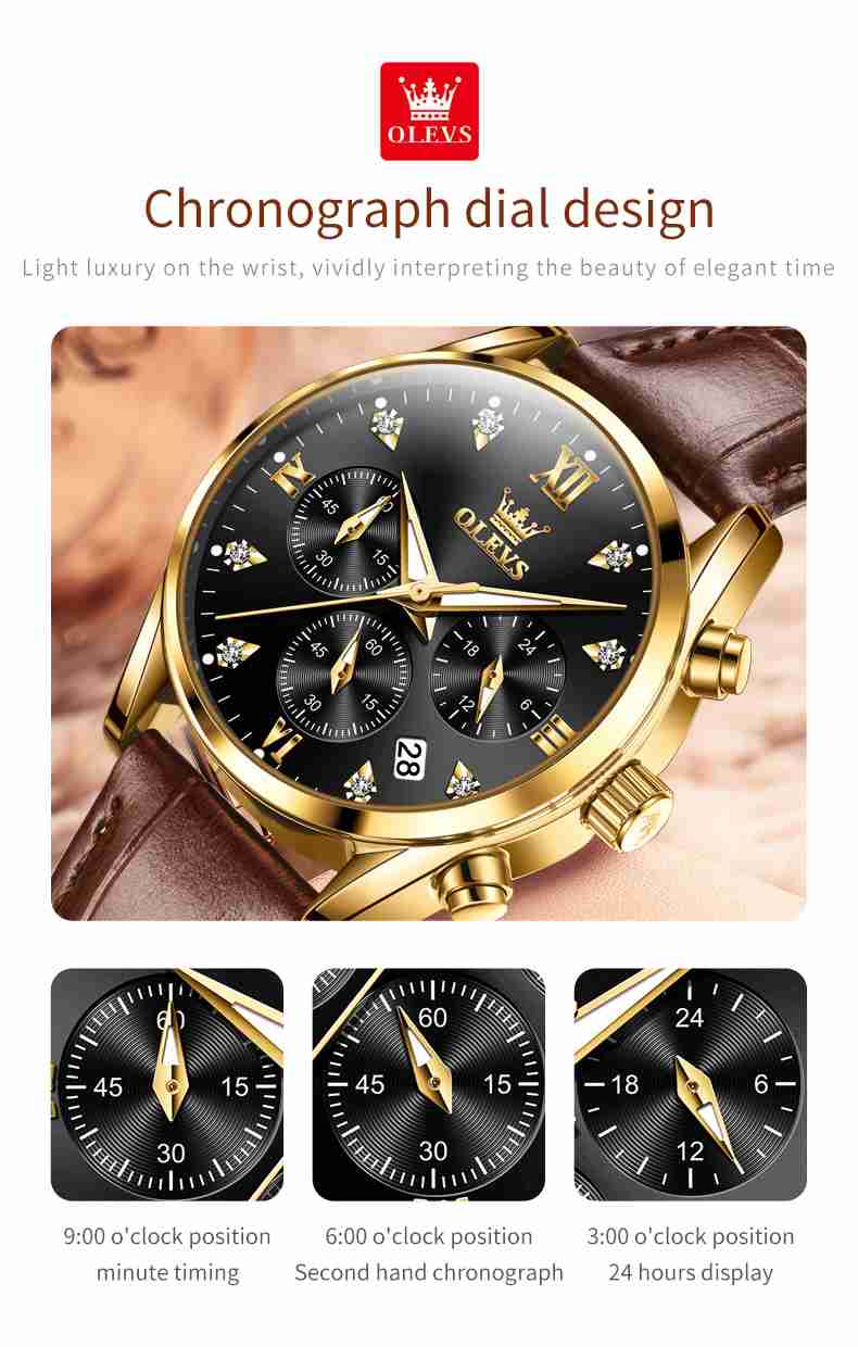 OLEVS 5523 Womens Watches Brown Rose Gold Chronograph Casual Dress Waterproof Ladies Wrist Watch