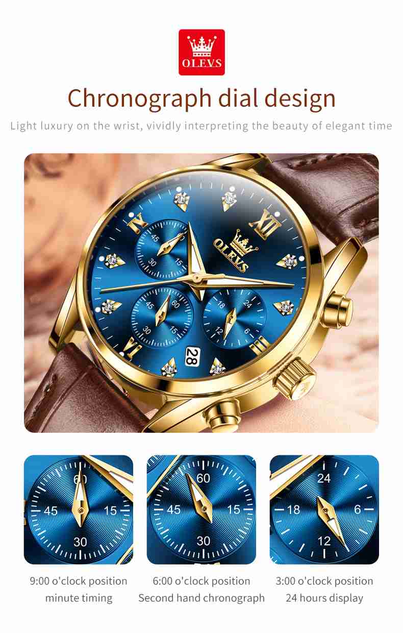 OLEVS 5523 Womens Watches Brown Rose Gold Chronograph Casual Dress Waterproof Ladies Wrist Watch