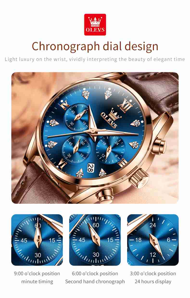 OLEVS 5523 Womens Watches Brown Rose Gold Chronograph Casual Dress Waterproof Ladies Wrist Watch