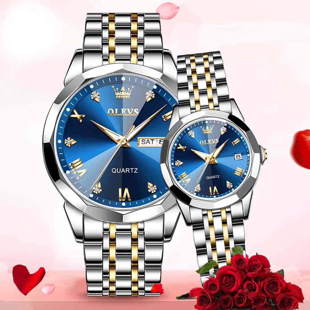 OLEVS 9931 Couple Watches His And Her Fashion Dresse Romantic Set Pair Matching Stainless Steel Strap Luminous Waterproof Wrist Watch