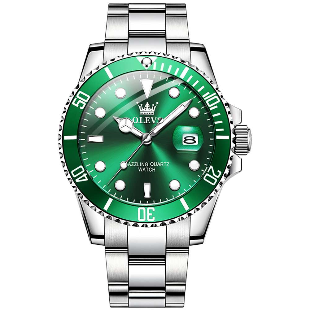 #Color_Silver Strap - Green Dial Silver Trim