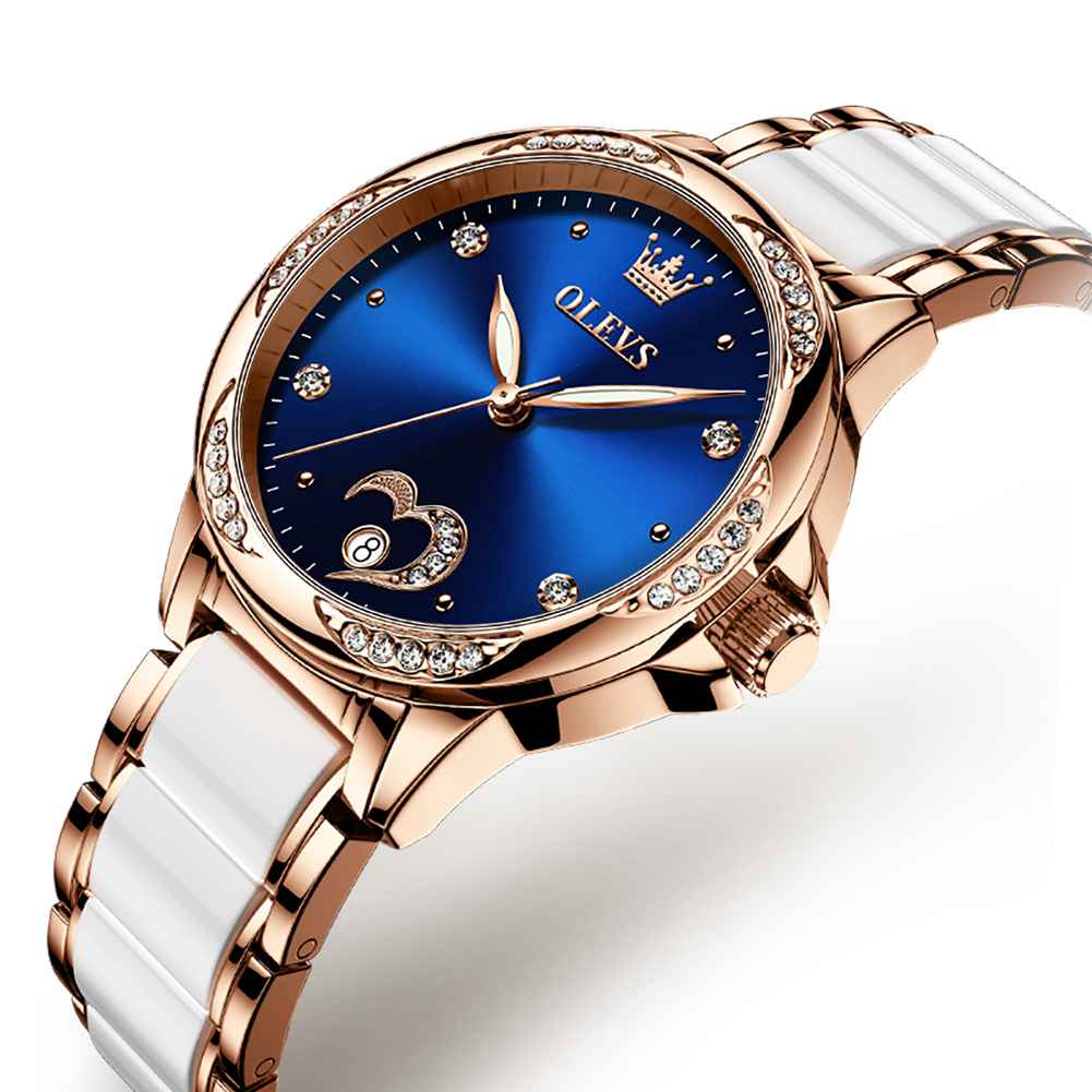 OLEVS 6631 Women's Automatic Mechanical Watches: Rose Gold Two-Tone Ceramic Strap, Diamond Love Heart Dial, Fashionable And Elegant.