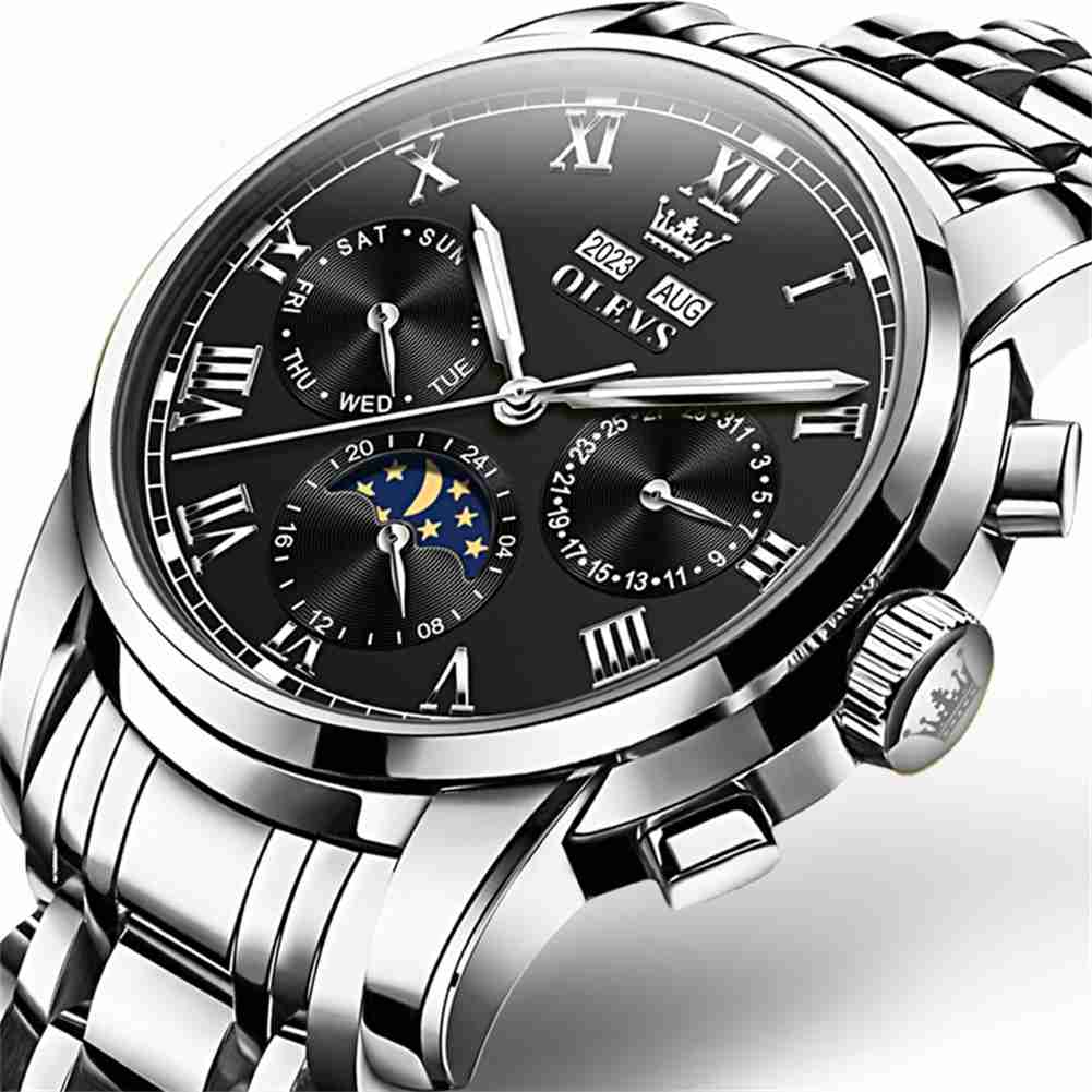 OLEVS 6692 Men's Watch, Business Chronograph Formal Stainless Steel Watch, Pointer Quartz Waterproof Luminous Men's Watch