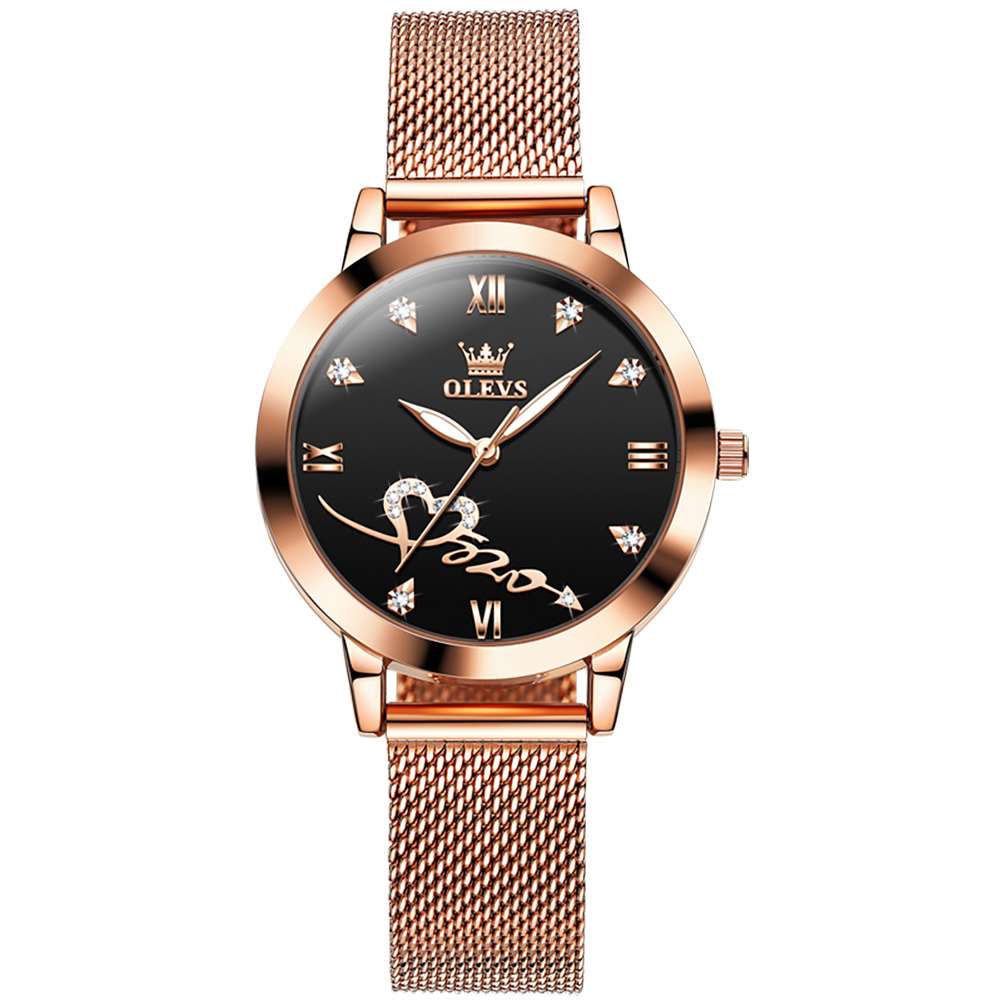 #Color_Rose Strap - Black Dial Rose Trim