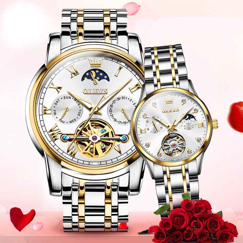 Olevs 6608+6617 Luxury design of mechanical watches for couples