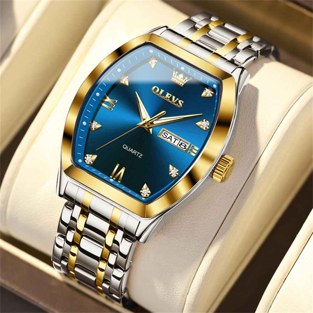 OLEVS 5528 Gold Watch Men Dress Diamond Tonneau Big Face Men Wrist Watch Waterproof Dual Watch Gift