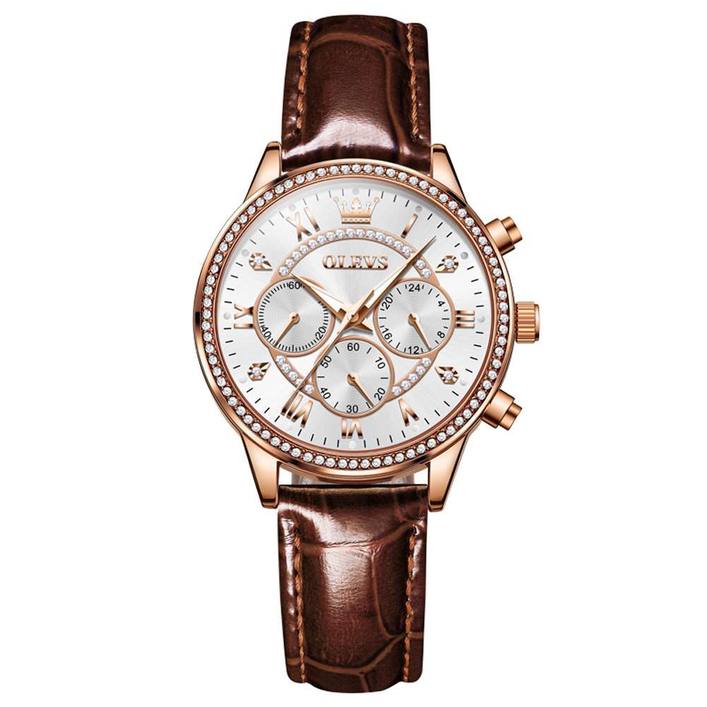 #Color_Brown Strap-White Dial Rose Gold Trim