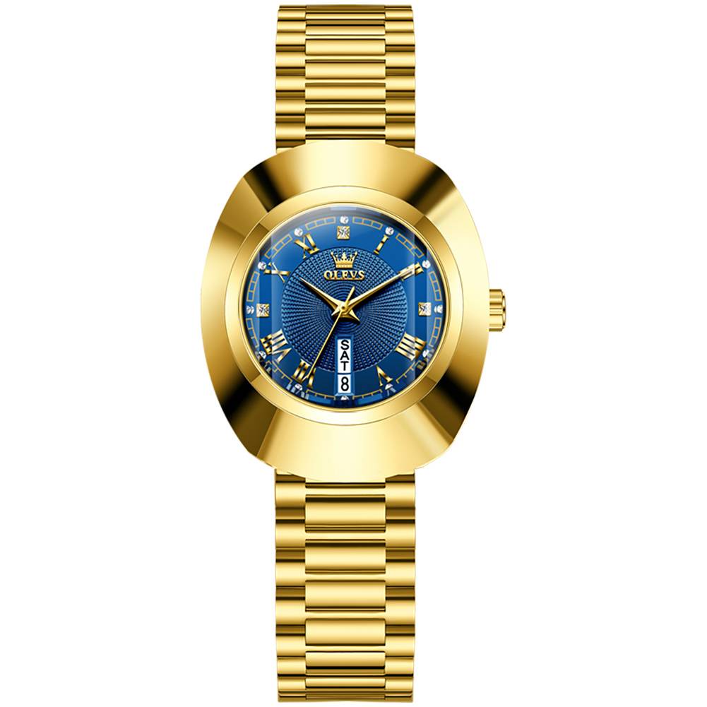 #Color_Gold Strap-Blue Dial Gold Trim