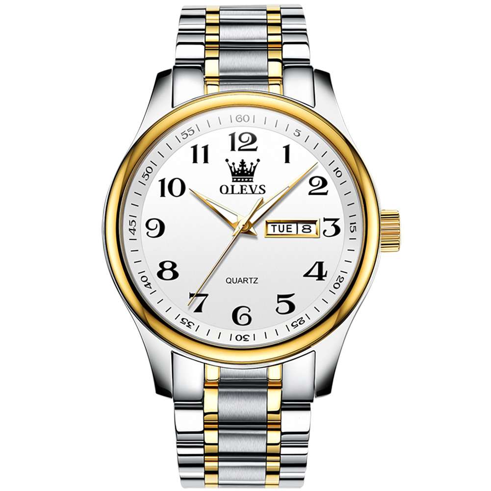 #Color_Two Tone Strap - White Dial Gold Trim