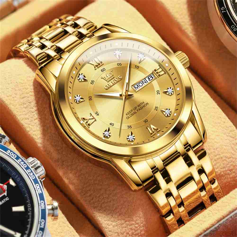 OLEVS 5513 Mens Watch Diamond Stainless Steel Waterproof Watches For Men