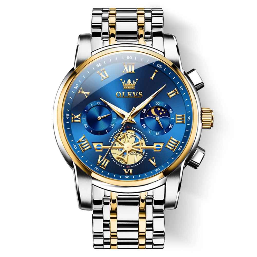 #Color_Two Tone Strap - Blue Dial Gold Trim