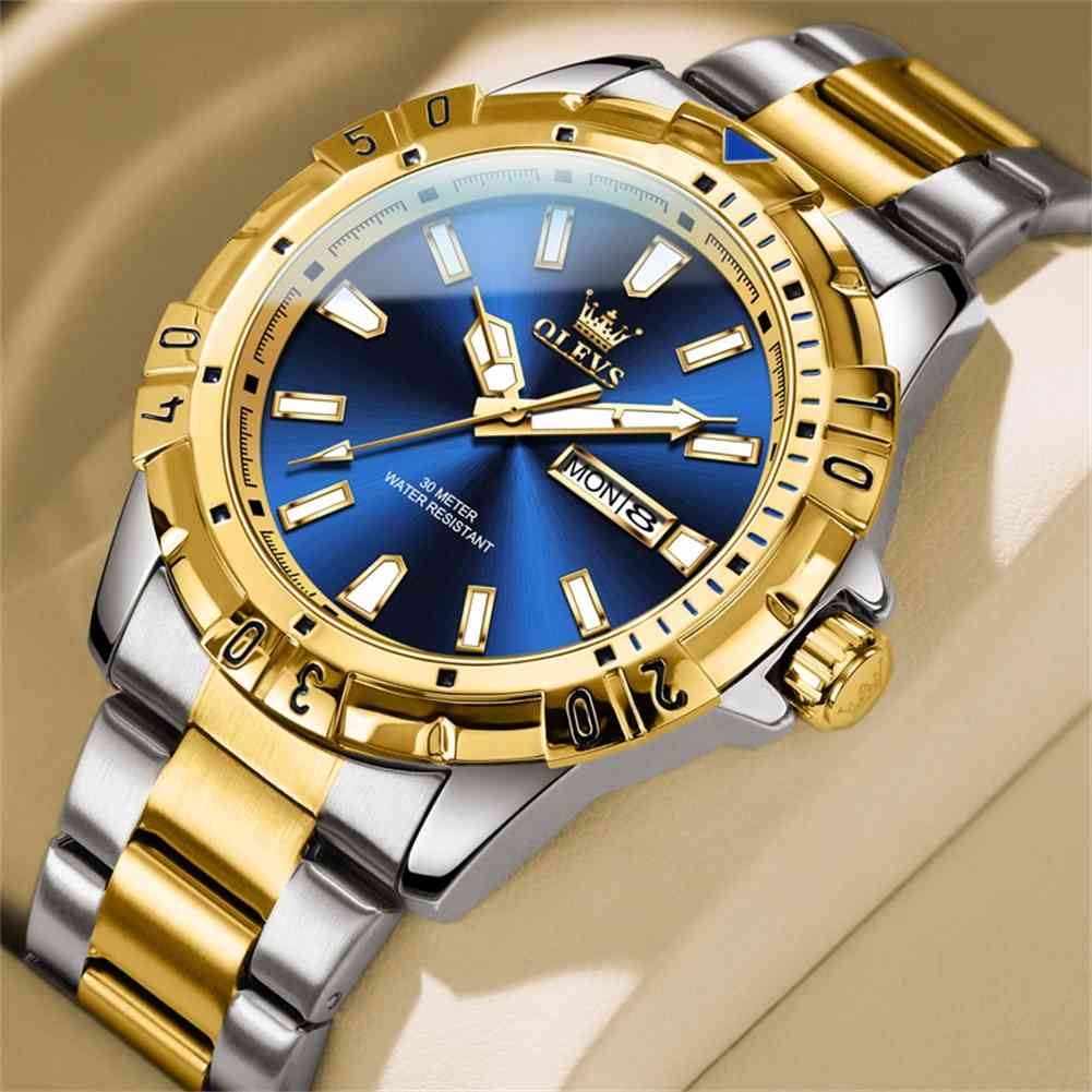 OLEVS 5560 Quartz Men's Waterproof 3ATM Casual Style Stainless Steel Calendar Wristwatch With Dual Date Display