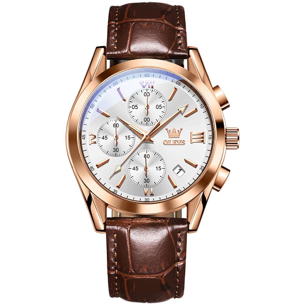 #Color_Brown Strap-White Dial Rose Trim