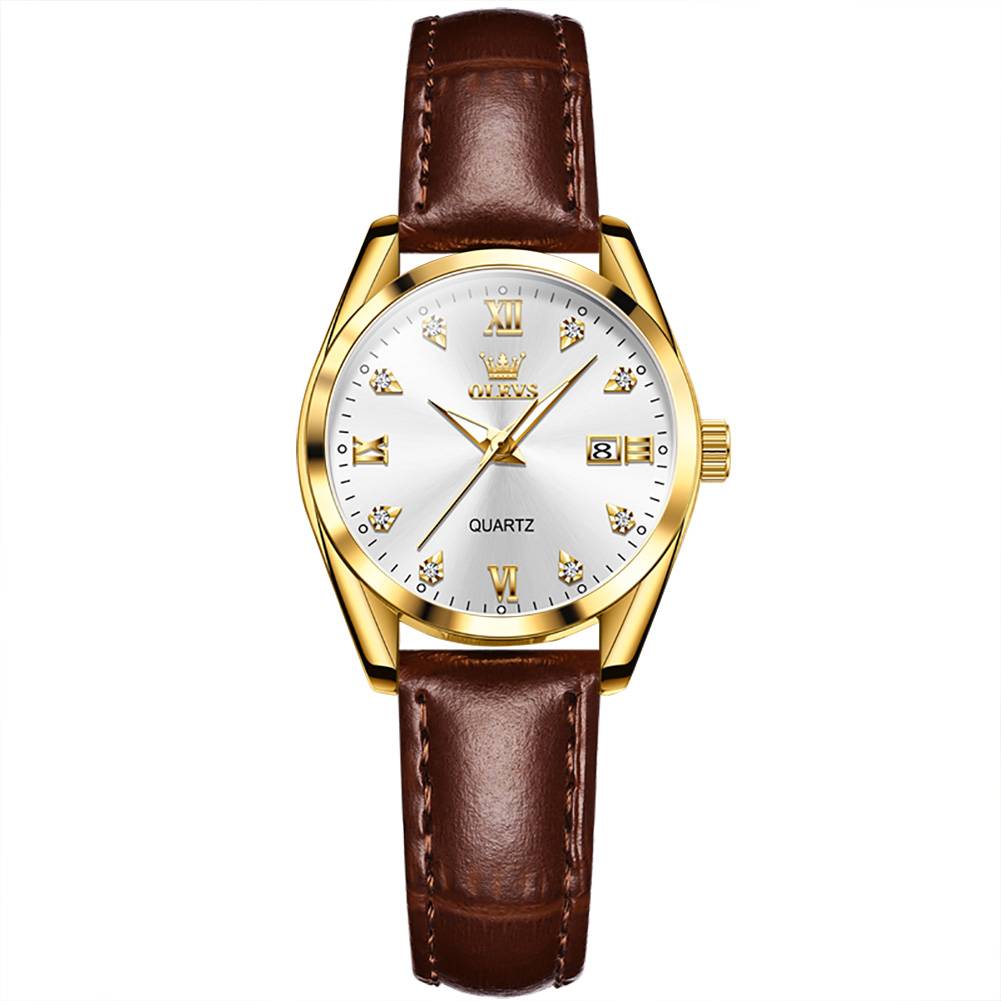 #Color_Brown Strap-White Dial Gold Trim