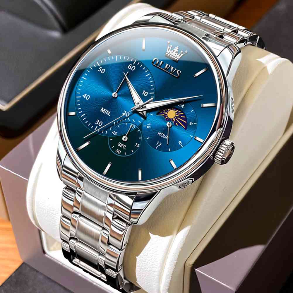 OLEVS 2936 Luxury Stainless Steel Quartz Watch Sophisticated Quartz Chronograph Watch with Day/Night Indicator