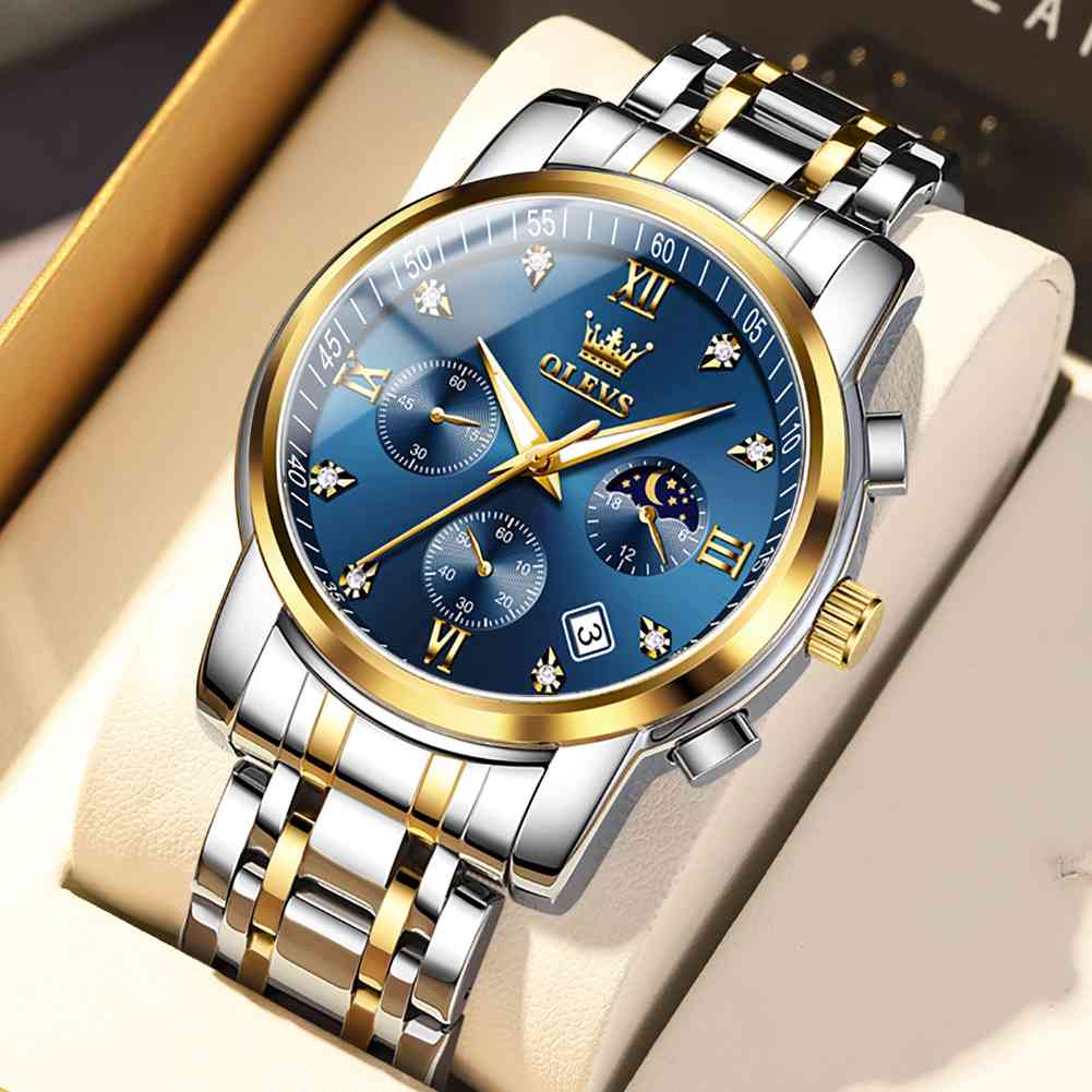 OLEVS 2858 Men's Watch, Business Chronograph Formal Stainless Steel Watch, Pointer Quartz Waterproof Luminous Men's Watch