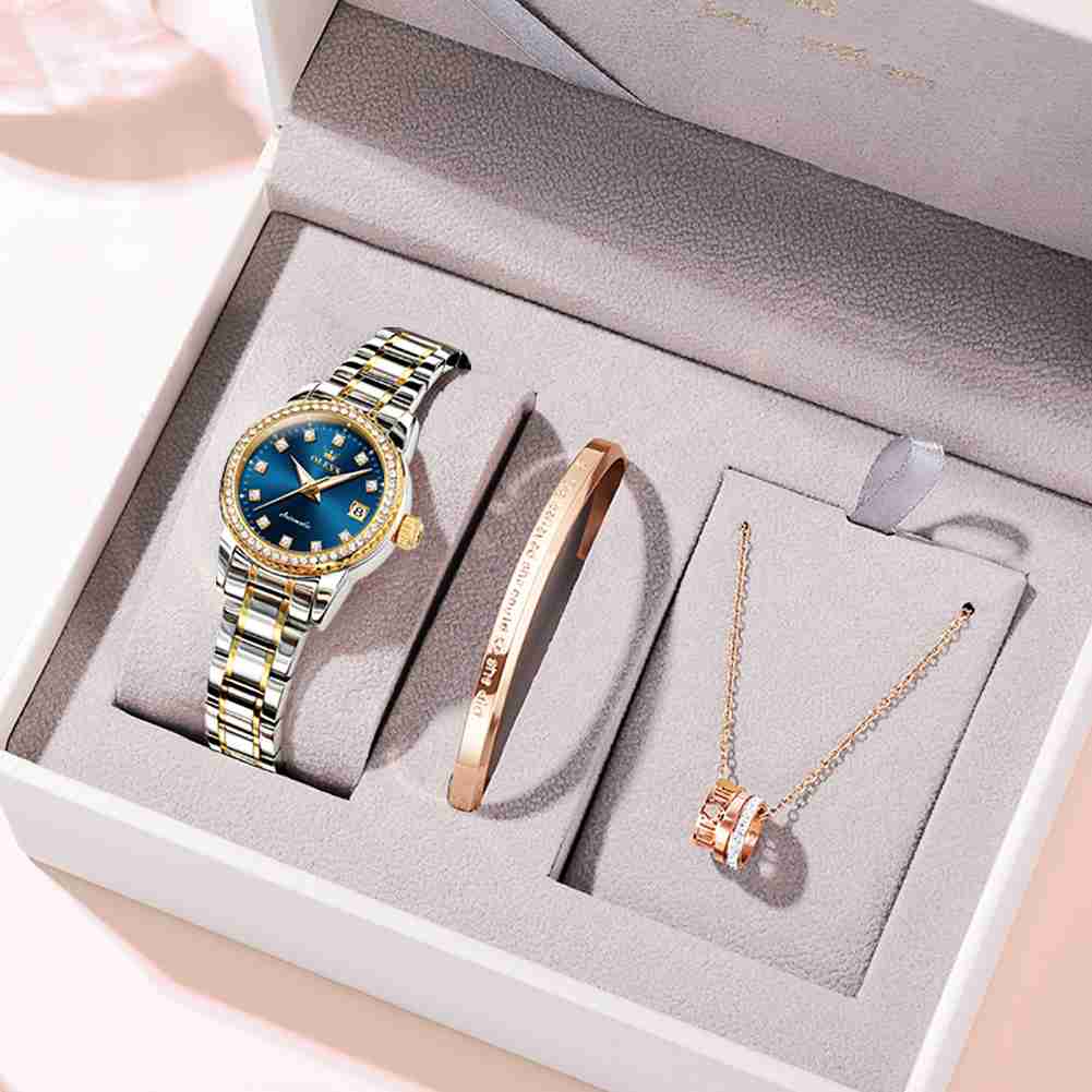 OLEVS 7003 Womens Watches Diamond Luxury Dress Wrist Watch Stainless Steel Waterproof Luminous Date