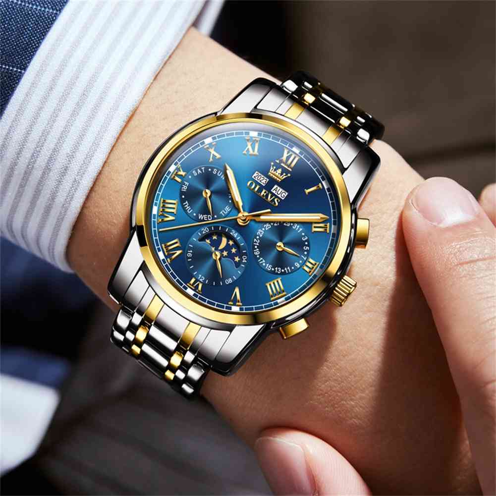 OLEVS 6692 Men's Watch, Business Chronograph Formal Stainless Steel Watch, Pointer Quartz Waterproof Luminous Men's Watch