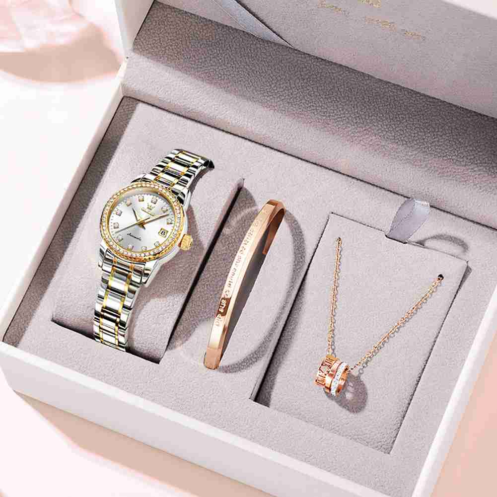 OLEVS 7003 Womens Watches Diamond Luxury Dress Wrist Watch Stainless Steel Waterproof Luminous Date