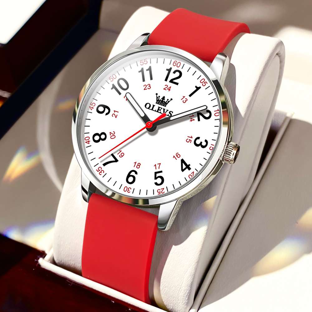 #Color_Red Strap-White Dial Silver Trim 