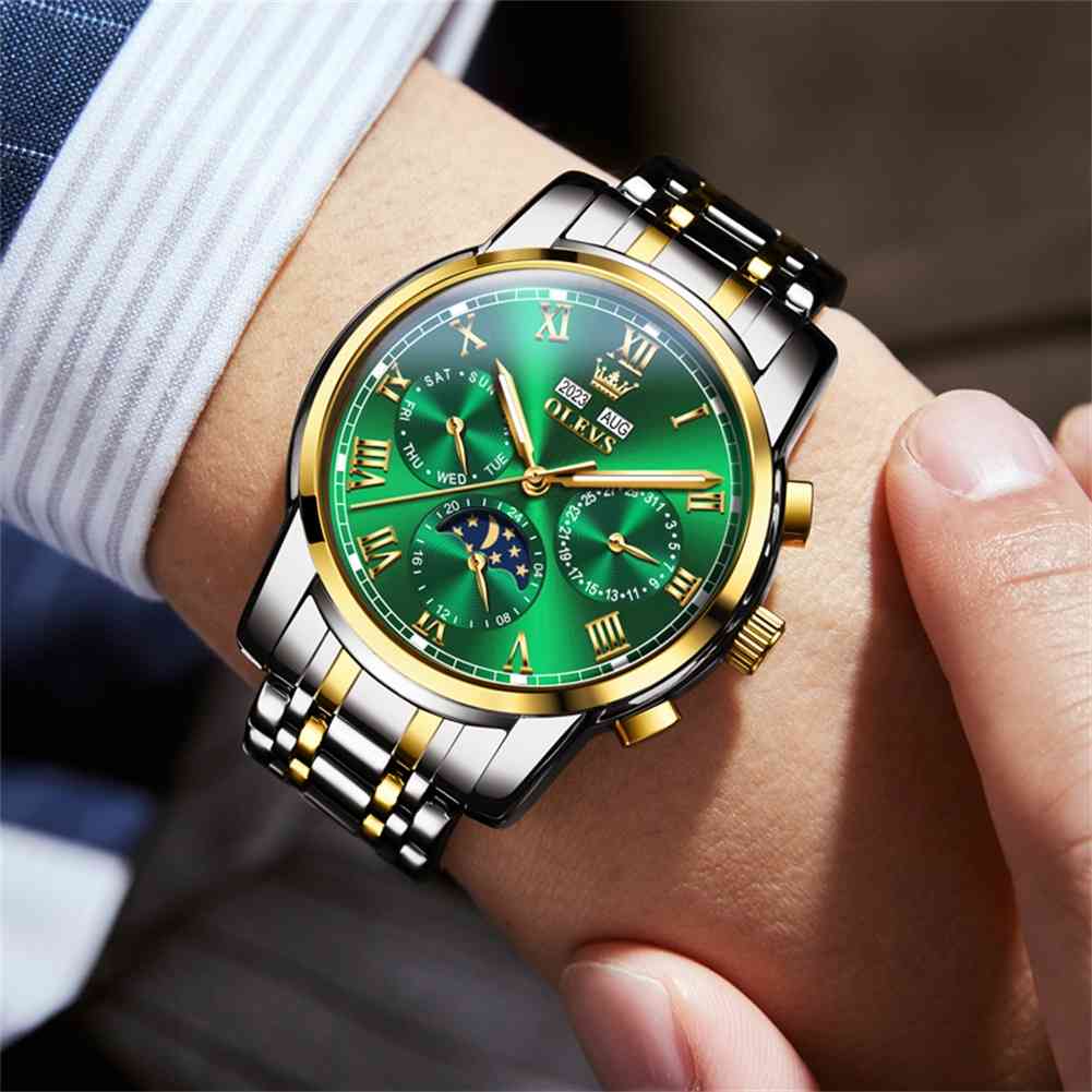 OLEVS 6692 Men's Watch, Business Chronograph Formal Stainless Steel Watch, Pointer Quartz Waterproof Luminous Men's Watch