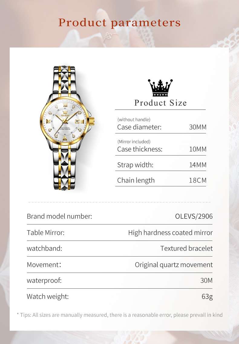 OLEVS 2906 Gold Watch For Women With Date Day Stainless Steel Waterproof Small Face Quartz Analog Ladies Watches Fashion Gold Black White Dial ﻿