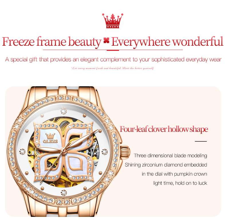 OLEVS 6612 Women's Fashion Mechanical Watch - Luxury Diamond Design