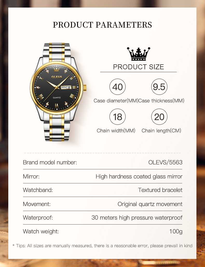 OLEVS 5563 Watch For Men Diamond Fashion Elegant Dress  Watch Two Tone Wrist Watches Waterproof Luminous