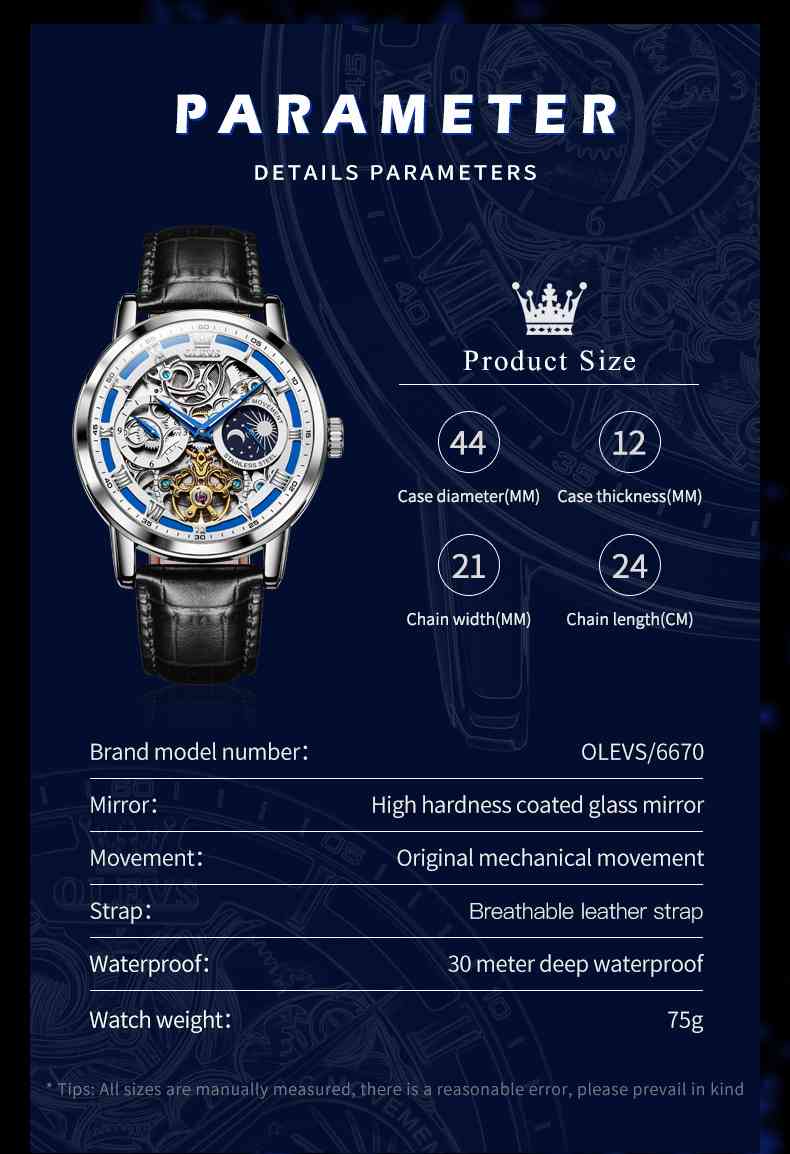 OLEVS 6670 Skeleton Watches For Mens Automatic Mechanical Self Winding Tourbillon Luxury Dress Wrist Watches Waterproof Luminous