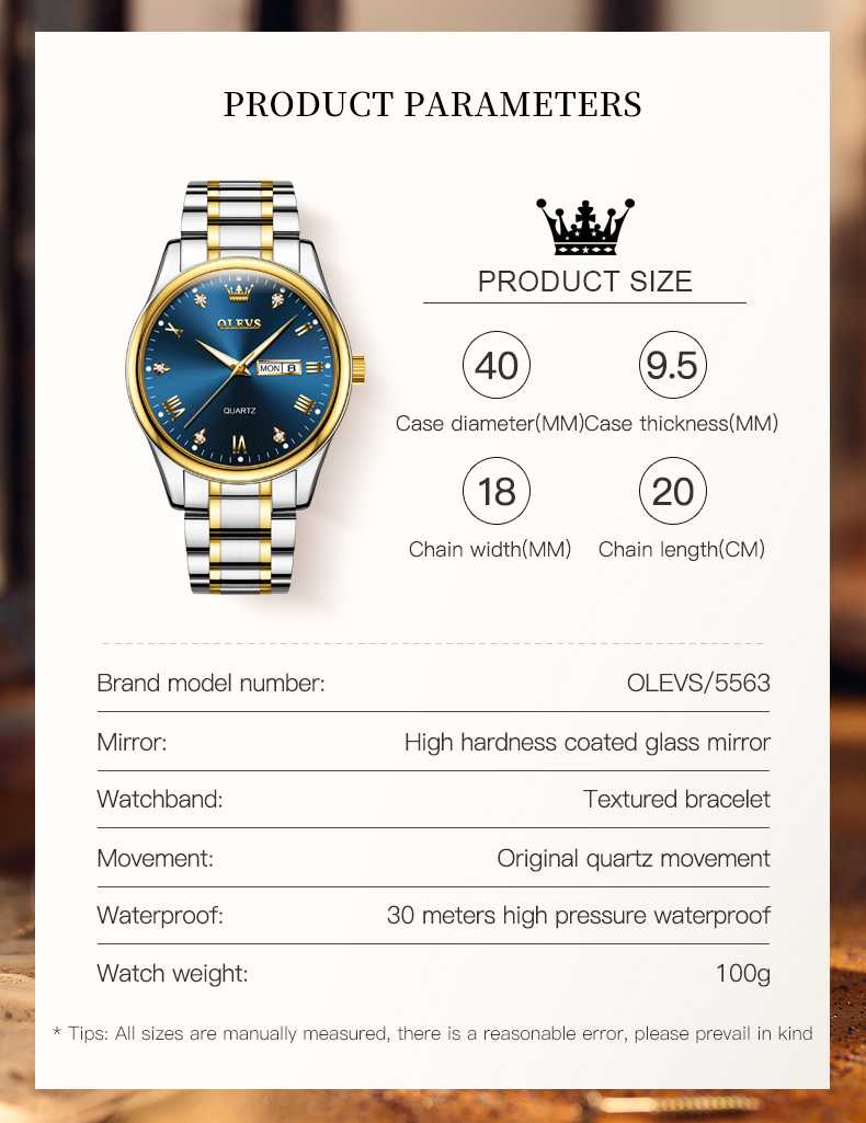 OLEVS 5563 Watch For Men Diamond Fashion Elegant Dress  Watch Two Tone Wrist Watches Waterproof Luminous