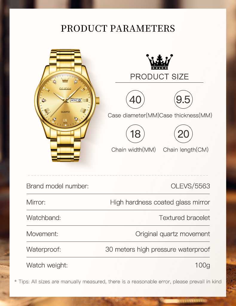 OLEVS 5563 Watch For Men Diamond Fashion Elegant Dress  Watch Two Tone Wrist Watches Waterproof Luminous