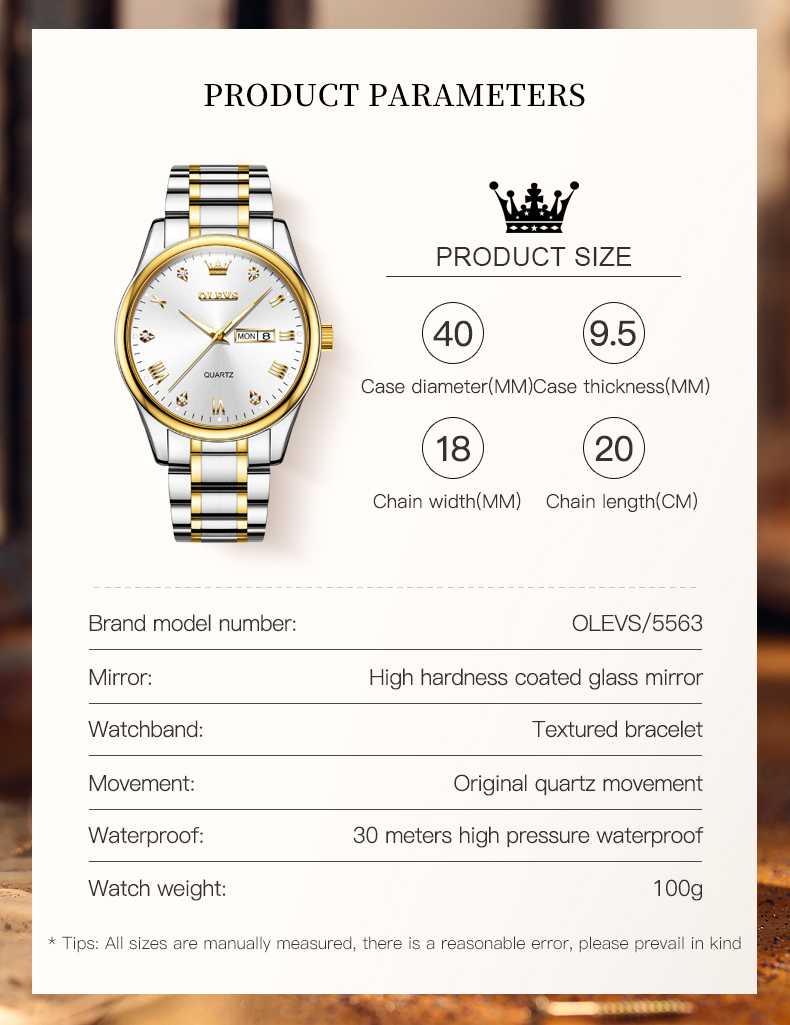 OLEVS 5563 Watch For Men Diamond Fashion Elegant Dress  Watch Two Tone Wrist Watches Waterproof Luminous