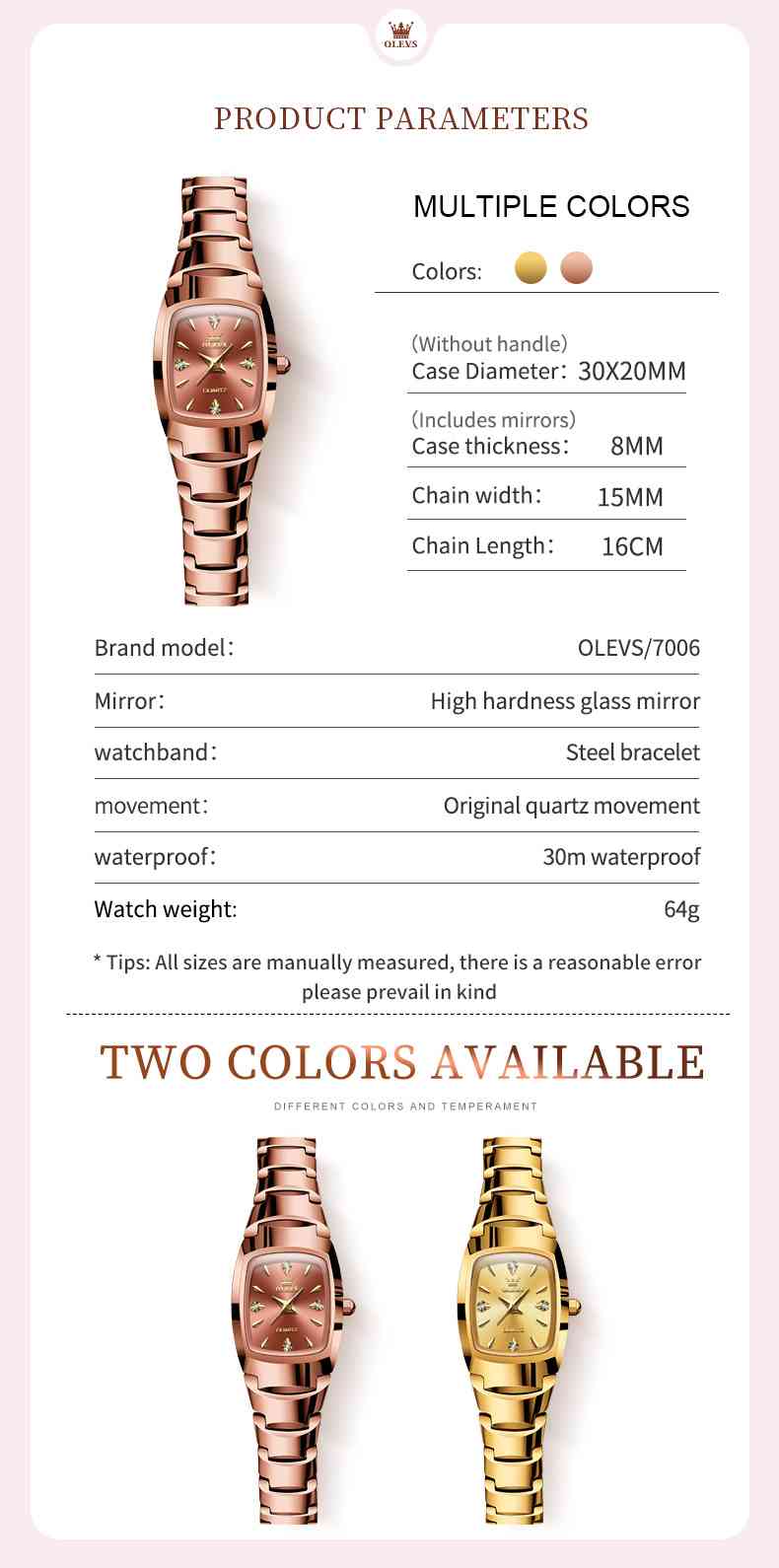 Waterproof, Luminous, Perfect Valentine's Day Gift OLEVS 7006 Women's Rose Gold Diamond Ceramic